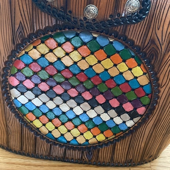 HANDMADE Western Leather Satchel Tote Purse Womens painted southwestern Artsy - Picture 6 of 16